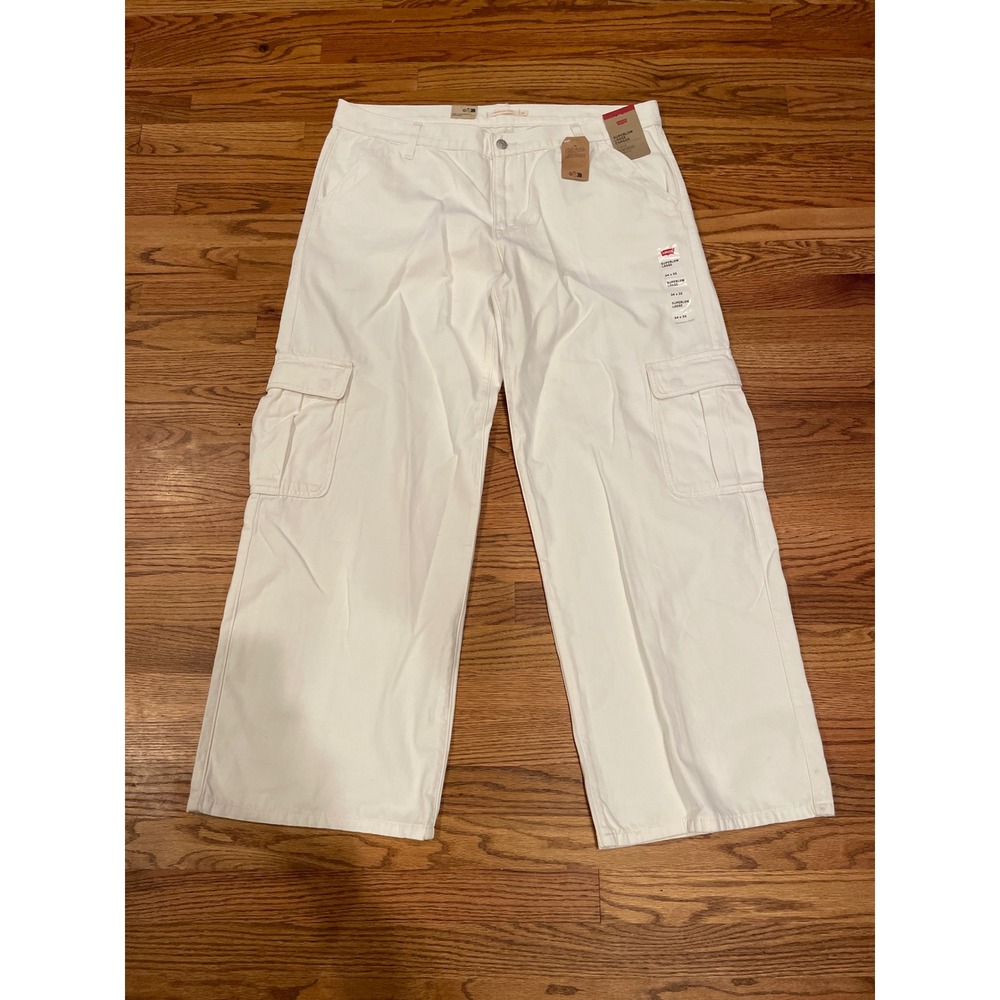 Levi's Womens Superlow Loose Cargo Pants 34x32 White Straight Leg NWT Baggy Punk